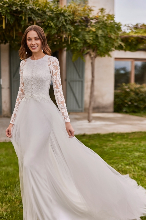 Robe de mariée NAITEL Dentelle manches longues